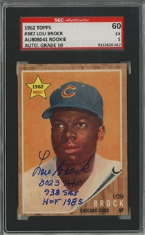 1962 Topps #387 Lou Brock Signed Rookie Card – SGC 60 EX 5/"10" Autograph